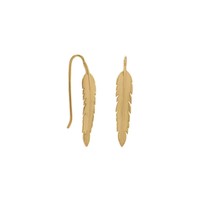 14K Yellow Gold Plated Feather/ Leaf Drop Hook Earrings Simple Threaders Women&#39;s - £63.45 GBP