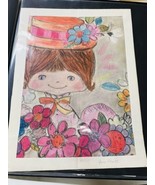 Original Pastel Art, Girl With Hat And Flowers, By Ann Platt 16”X 12” Ci... - $33.81