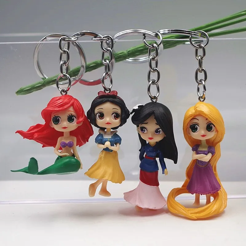 4pcs Sets of Disney Mini Snow White Mulan Mermaid Rapunzel Pvc Doll Keychain - £12.13 GBP