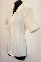Charlotte Russe White Cotton Blouse size Large Women&#39;s Shirt w/ Wide Belt Loops - £11.63 GBP