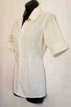 Charlotte Russe White Cotton Blouse size Large Women&#39;s Shirt w/ Wide Belt Loops - £11.05 GBP