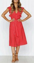 MITILLY Women&#39;s Summer Boho Polka Dot Sleeveless V Neck Red Size 7 NEW  - £29.76 GBP