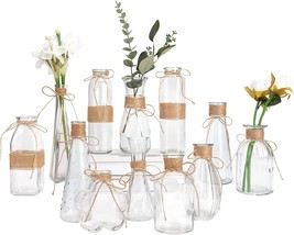 Cucumi Small Glass Bud Vases For Centerpieces Set Of 12, Mini Vintage Clear - £35.43 GBP