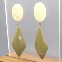 Vintage Mod Dangle Stud Earrings, Green Drop from Textured Moonglow Lucite Pearl - £28.61 GBP