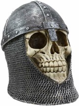 Ebros Medieval Knight Skull with Helmet and Head Coif Statue 6&quot; Long Figurine - £21.64 GBP