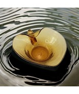 Vintage Amber Hand Blown Art Crackle Glass Candy Dish w Handle - $129.89 MXN