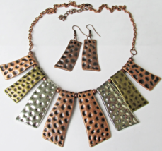 Hammered Copper, Brass, Silver Big BIB Collar Necklace Dangle Earrings V... - $12.82