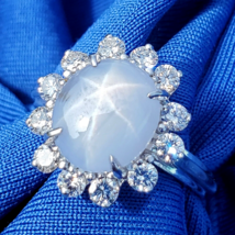 Earth mined Star Sapphire Diamond Deco Engagement Ring Diana Style Solitaire - $6,645.25