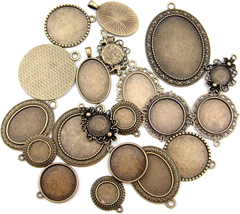 All in One 20Pcs Mixed Cabochon Frame Setting Tray Pendant for DIY Jewelry Makin - £10.69 GBP