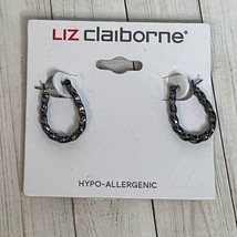 Liz Claiborne Mixed Metal Dark Silver Rope Stitch Pierced Hoop Earrings 1" NEW - $11.31
