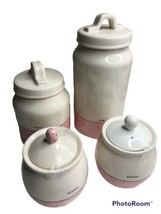 Rae Dunn Artisan By Magenta Pink Polka Dot SET of 4 Canisters Snack Jars  EUC - £65.78 GBP