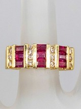 925 Silver Gold Plated 2.00 Ct Baguette Simulated Ruby Wedding Ring - £89.51 GBP