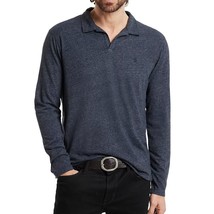 John Varvatos Men&#39;s Long Sleeve Morris Open Collar Peace Sign Polo Shirt Black - £68.11 GBP