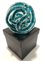 Glass Paperweight Art Knot Nanette LeporeTeal Green Silver Speckled Gift... - $26.88