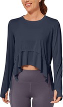 Women&#39;S G4Free Long Sleeve Workout Shirts With Uv Protection, Crop Tops, And - £31.56 GBP