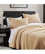 2 Donna Karan Soft Velvet Handstitched Quilt king Shams Gold - €87,38 EUR