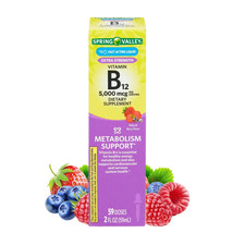 Spring Valley Liquid Vitamin B12, 5000mcg, Metabolism Supplement Berry 2 fl oz.. - £20.56 GBP