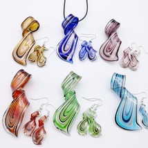 6 Sets Twist Mix Colors Murano Lampwork Glass Necklace Earring Jewelry Set  Fash - £37.44 GBP