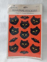 Vintage Hallmark Halloween Black Cat and Bat Fuzzy Stickers ~ NIP - $19.75