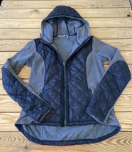 Athleta Women’s Full zip Hooded Puffer jacket size M Grey black AN - $38.61