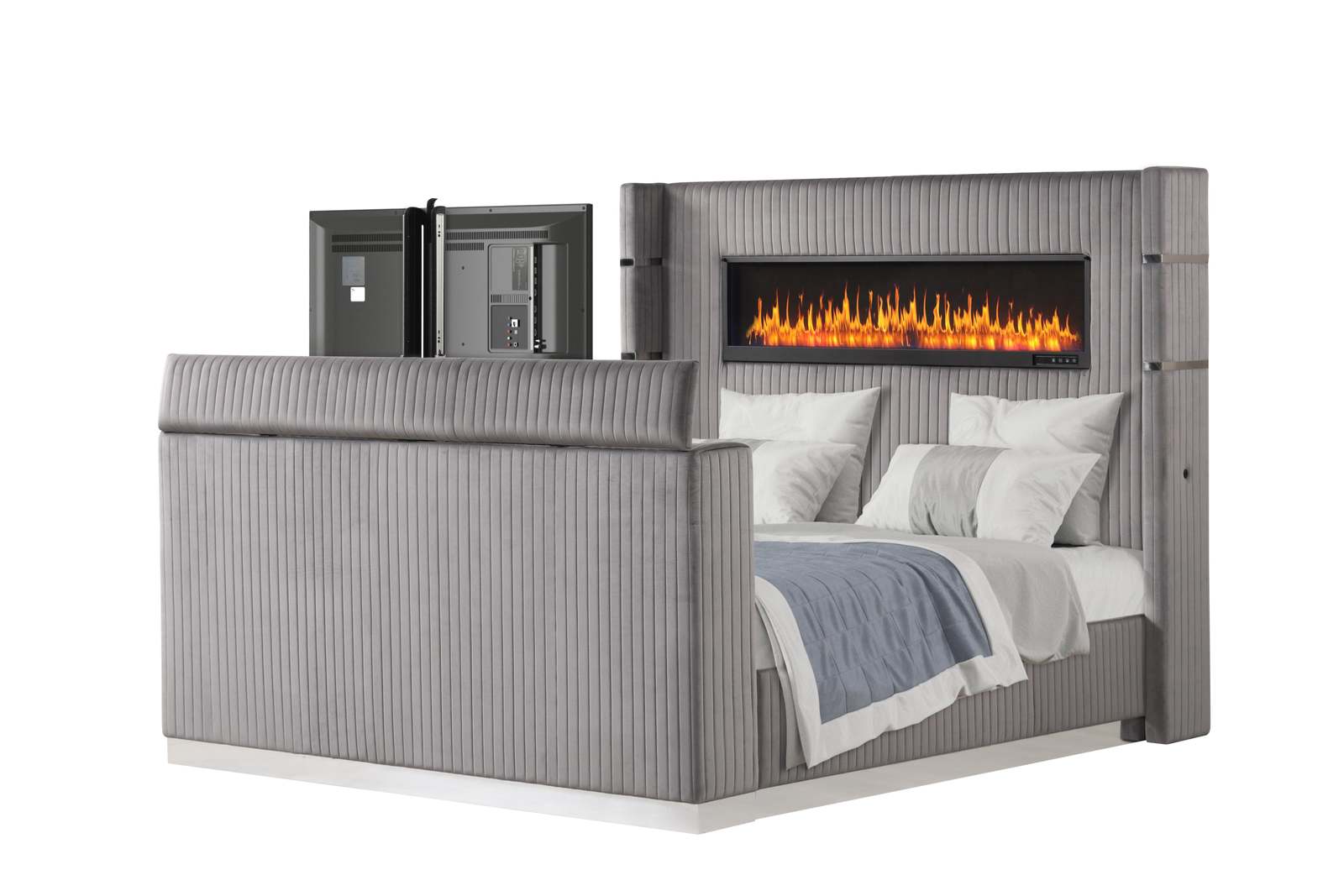 Blaze Full Bedroom Set | Upholstered Modern LED 4 Pc Metallic Gray Wood Item image 8