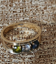 14K Gold Ring With Birth Stones Topaz Quartz Peridot size 6 1/2 Vintage - £154.63 GBP