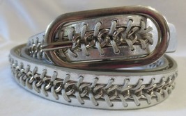 Nine West Women&#39;s Belt XL Silver Metal Chain Inlay Oval Silver Buckle - £14.15 GBP