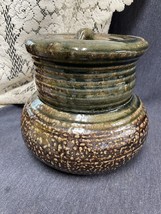 Vintage Art Studio Hand Thrown Clay Cookie Jar w/ Lid Glazed Brown Green... - $36.47