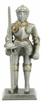 Pewter English Knight Statue 4&quot;H Medieval Suit Of Armor Knight With Javelin Pole - £18.37 GBP