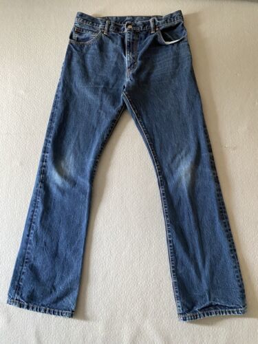 Primary image for Levi 517 Jeans Mens 32x33 Blue Denim Boot Cut Slim Dark Wash Distress Tag 34x34