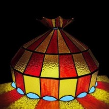 Vintage Slag Stained Glass Hanging Tiered Lampshade Billiard Pool Light ... - $173.25