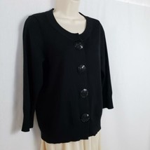 Colour Works Vtg Snap Front Sweater Medium Black Embellished Snaps 3/4 Sleeve - £11.95 GBP