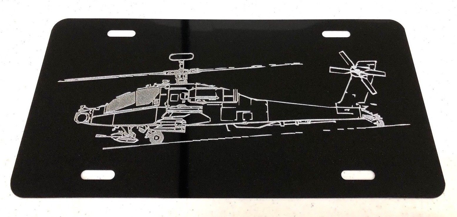 Army Apache Helicopter Car Tag Diamond Etched on Aluminum License Plate