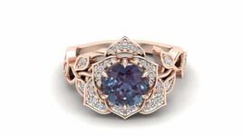 Sparkling 3.10Ct Round Cut Blue Sapphire Vintage Ring 14K Rose Gold Finish - £80.11 GBP