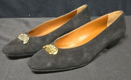 Beltrami Women&#39;s Black Suede Flats Loafers Medallion Sz 36.5 / 6.5 Vinta... - $68.95