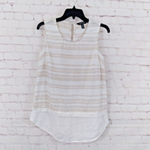 Ellen Tracy Top Womens Small White Beige Striped Sleeveless Layered Look Linen - £15.81 GBP