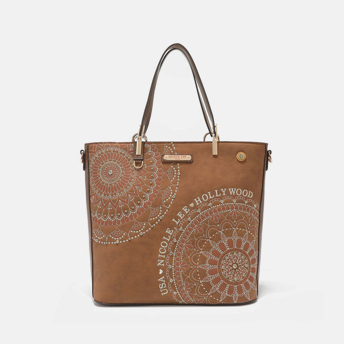 Nicole Lee USA Metallic Stitching Embroidery Inlaid Rhinestone Tote Bag - $54.00