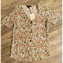 Something Navy Blouse NWT Women Size XS Teal Chalk Romantic Floral Flirt... - £10.80 GBP