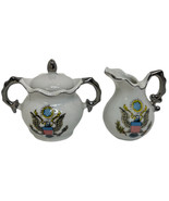 VTG American Eagle Presidential Lego Pitcher &amp; Sugar Porcelain Silver Ri... - $38.45 CAD
