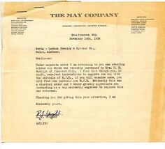 The May Company Signed Letter Baltimore Maryland 1938 w/ Attached Label - $21.78