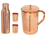Pure Copper Hammered Bottle Water Pitcher Jug 2 Drinking Tumbler Glass S... - $58.90