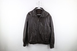 Vintage 90s Izod Mens Medium Lined Full Zip Leather Flight Bomber Jacket... - £100.58 GBP