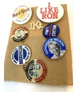 Lot of 8 Vintage Political, Campaign Buttons (50&#39;s, 60&#39;s,80&#39;s), Hard Roc... - £11.20 GBP