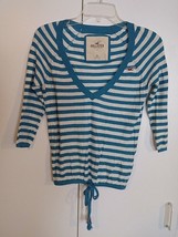 HOLLISTER LADIES 3/4-SLEEVE V-NECK PULLOVER-COTTON BLEND/THIN STRIPED-JR... - $6.79