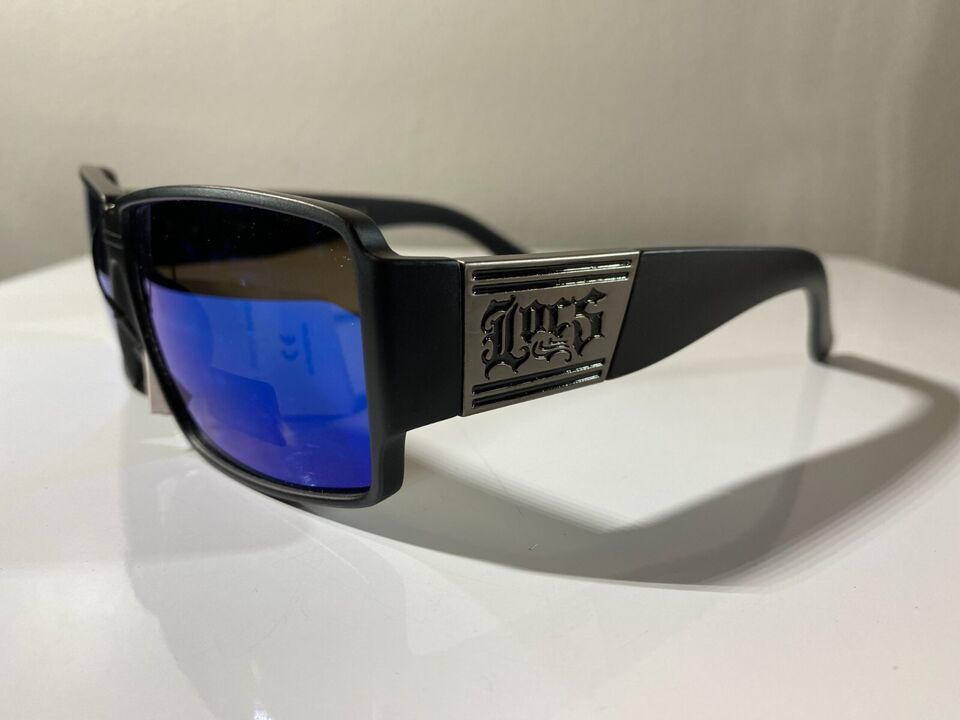 Men&#39;s designer sunglasses with black frame and blue reflective lenses - $9.50