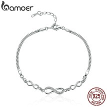 Authentic 925 Silver Endless Love Infinity Chain Link Adjustable Women Bracelet  - £20.09 GBP