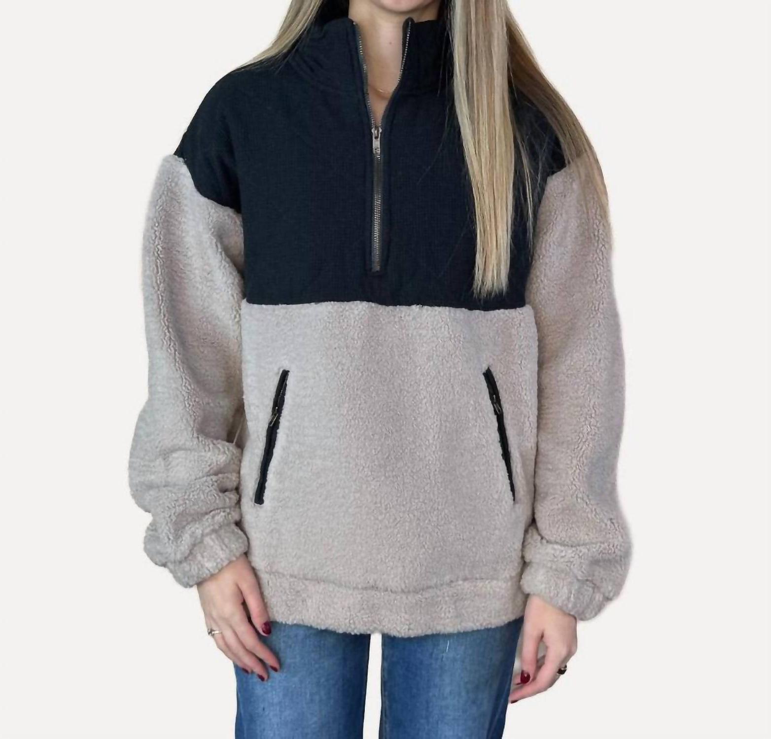 Hem &amp; Thread Half Zip Quilted Jacquard Fuzzy Sweater Forest - $48.00