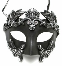 Roman Greek Emperor Men&#39;s Masquerade Mardi Gras Crystal Mask Silver  - £21.61 GBP