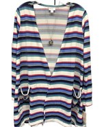 NWT LuLaRoe Small White Blue Pink Green Black Striped Caroline Cardigan ... - $31.67