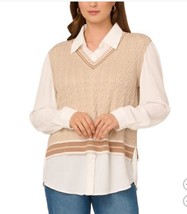 Adrianna Papell Womens Sweater Vest Blouse Cream Multicolor Long Sleeves... - $791.16 MXN